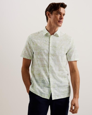 Chemises Ted Baker Short Sleeve Printed Cotton Blanche Homme | ZSD-49972869